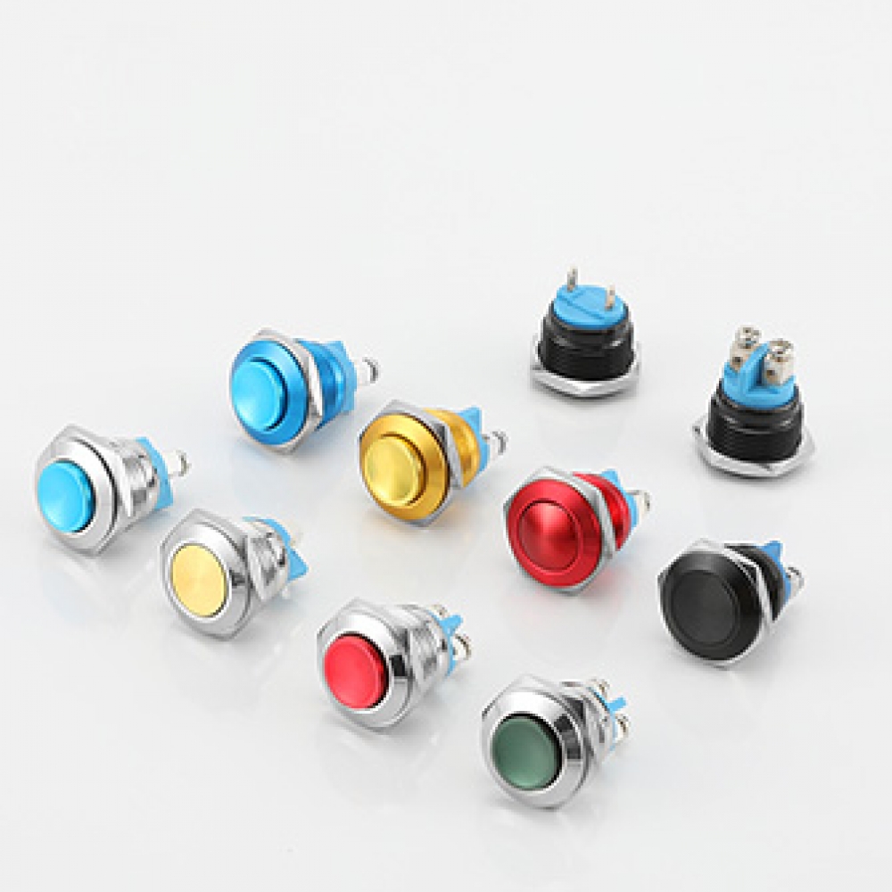 16mm cabinet door High Flat Domed switch on off metal black red blue reset momentary push button switch